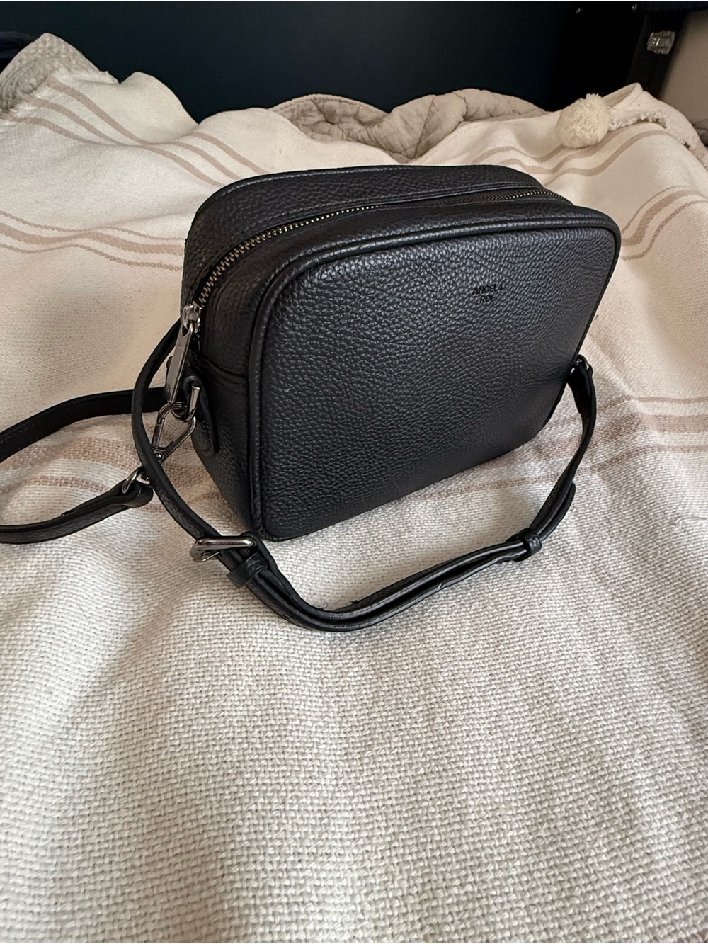 Angela Roi grace mini Black Pebbled vegan Leather Crossbody Camera Bag